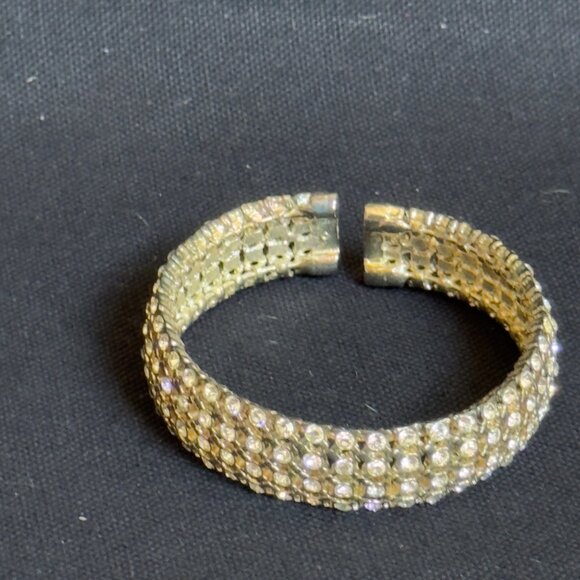 Gold-Tone Rhinestone Cuff Bracelet Women's Adjustable Fit Elegant Design - Picture 2 of 9